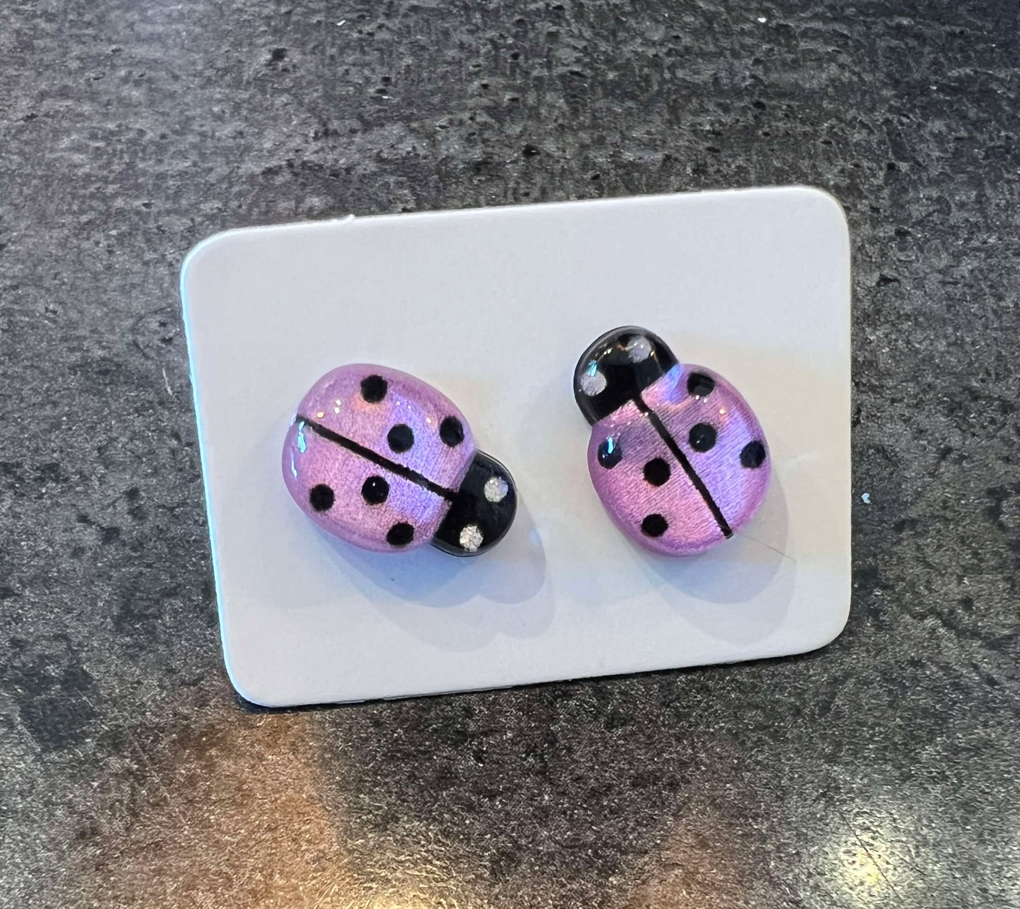 Cuties Mini Stud Earrings - Lilac Ladybug