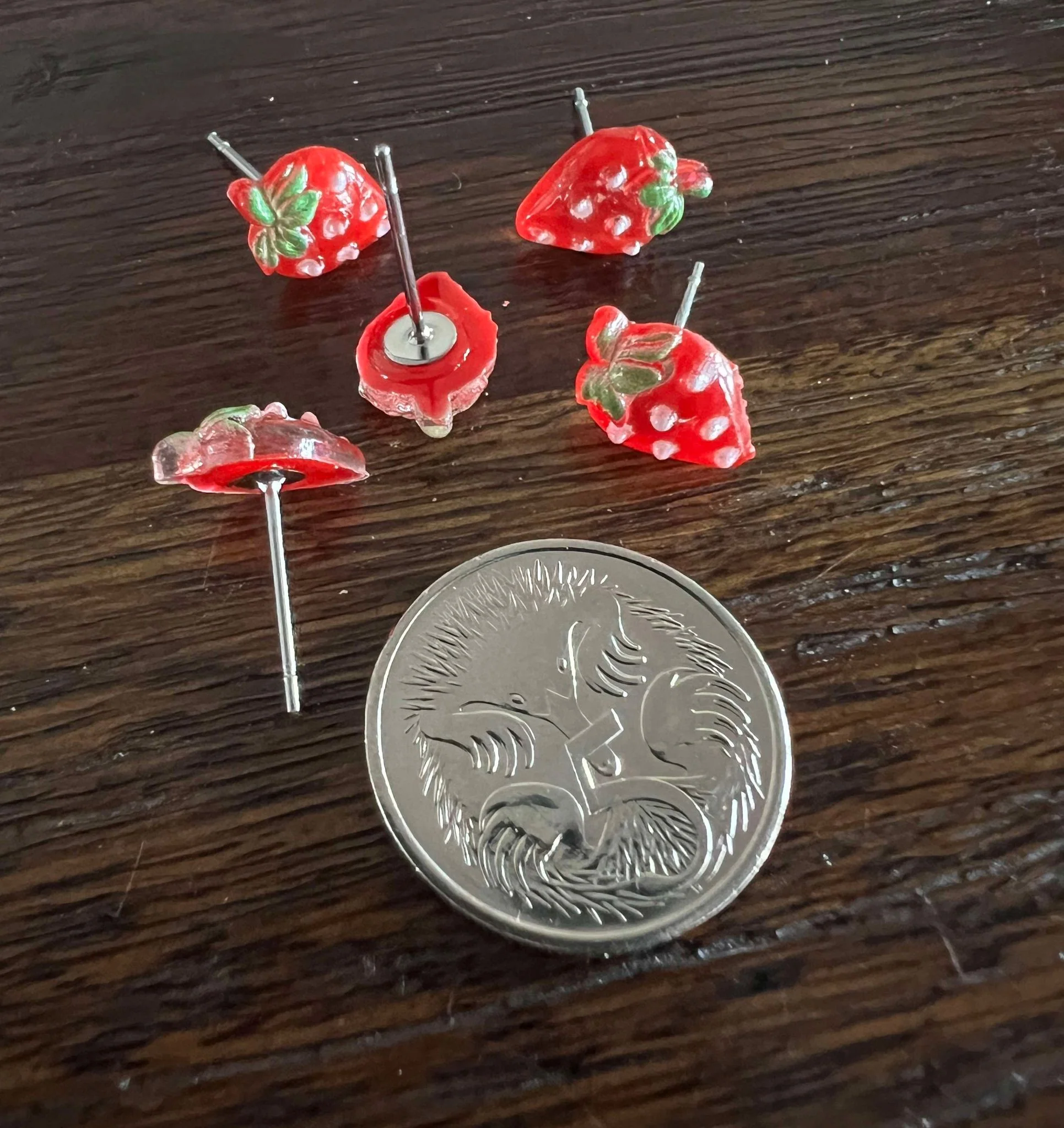 Cuties Mini Stud Earrings - Dark Red Strawberry - Image 3