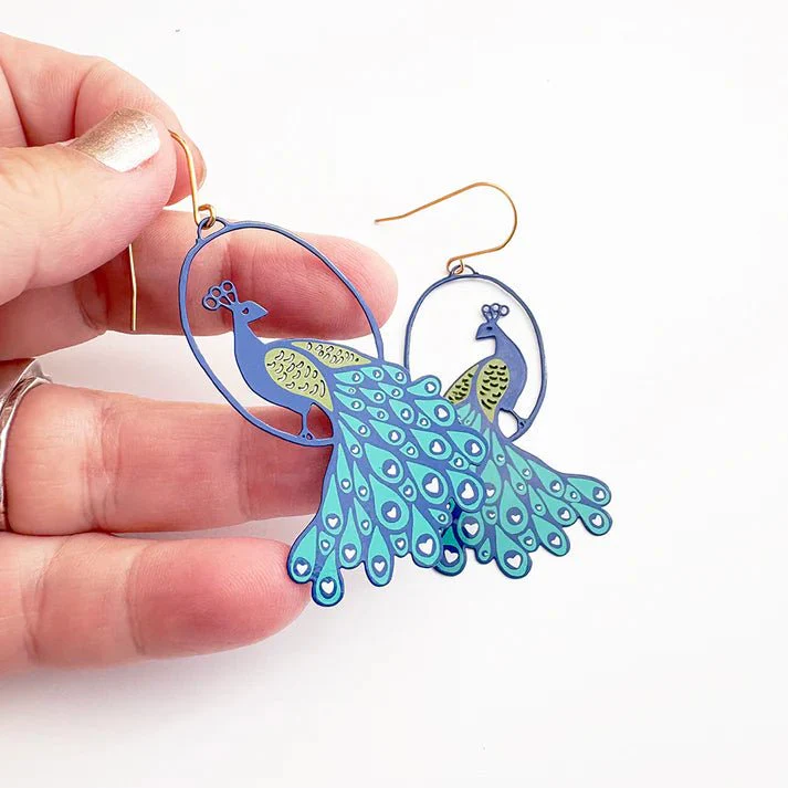 Denz + Co Peacock Earrings in Blues - Image 2