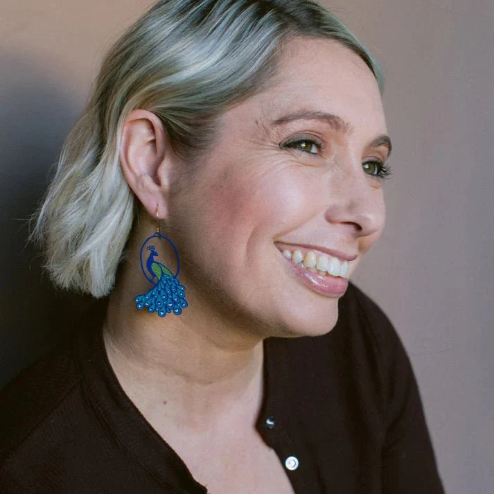 Denz + Co Peacock Earrings in Blues - Image 4
