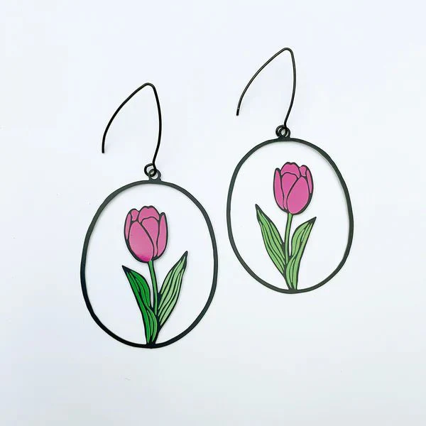 Denz + Co Tulip Earrings Green/Black/Pink