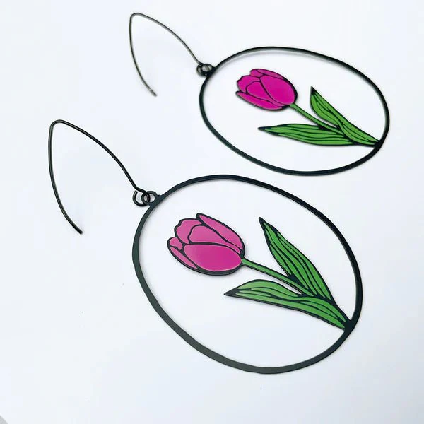 Denz + Co Tulip Earrings Green/Black/Pink - Image 3