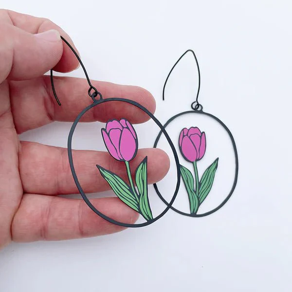 Denz + Co Tulip Earrings Green/Black/Pink - Image 4