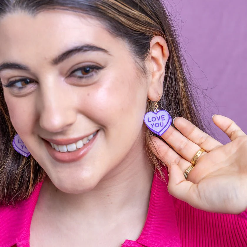 Erstwilder Essentials - Candy Heart Drop Earrings – Purple - Image 3