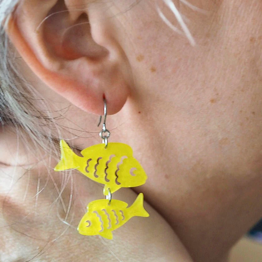 Erstwilder Great Barrier Reef - Fish Friends Drop Earrings - Yellow - Image 3
