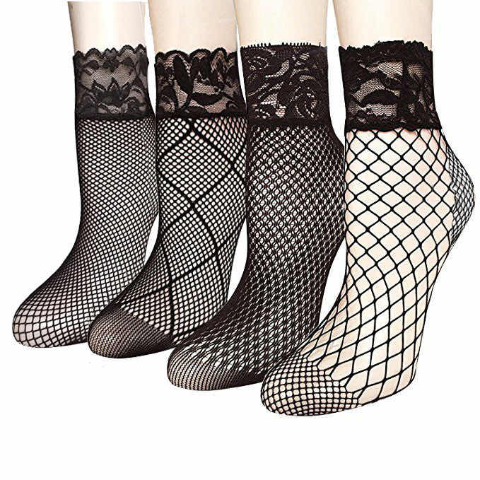 Maddie Max Lace Fishnet Socks - First Sock on Right in Photo