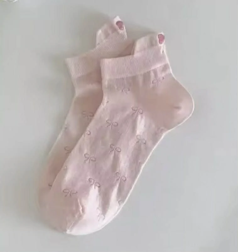 Pointelle Bows Ankle Socks (3 Colours!)