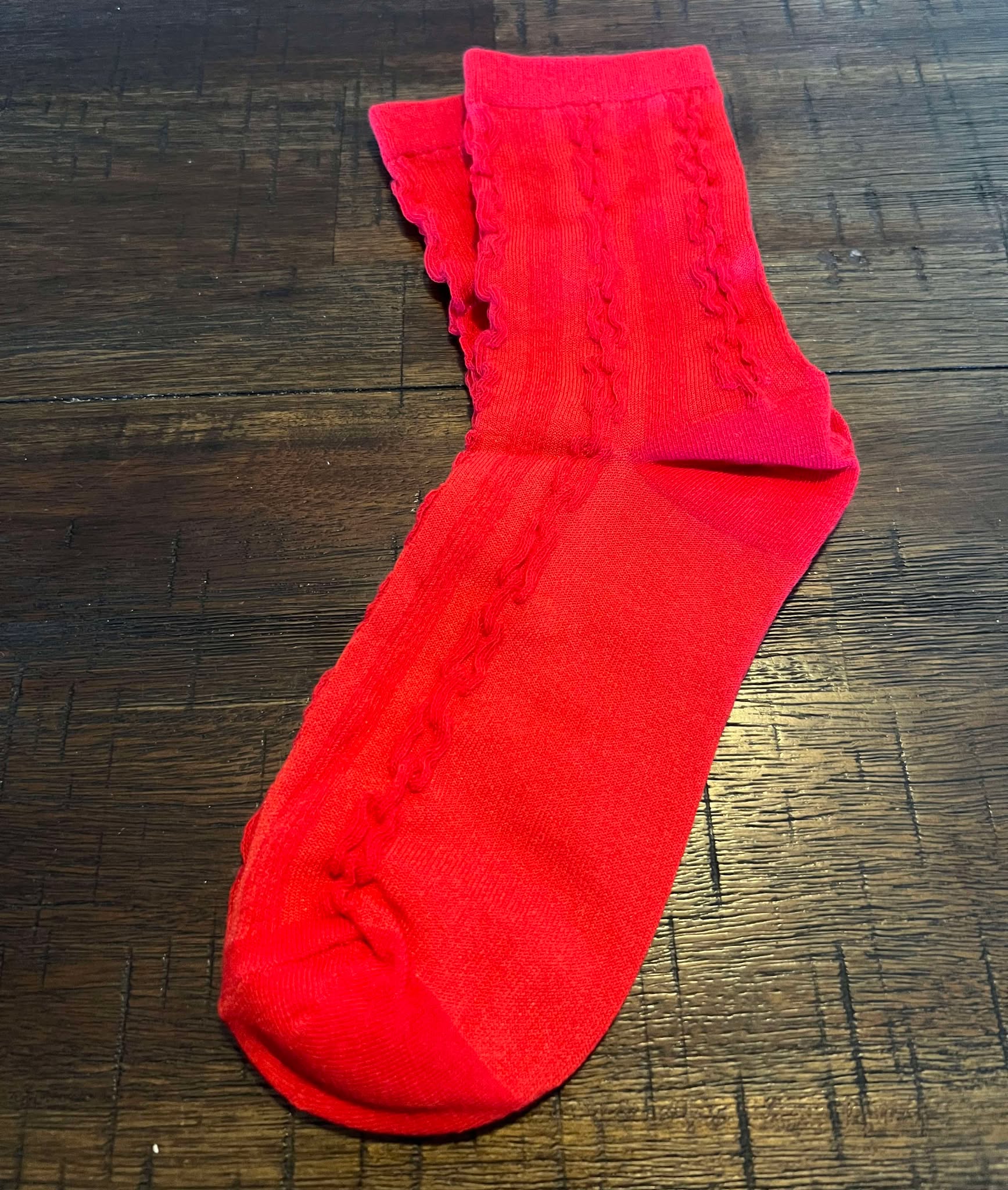 Retro Red Mid Crew Socks - Cable Knit - Image 5