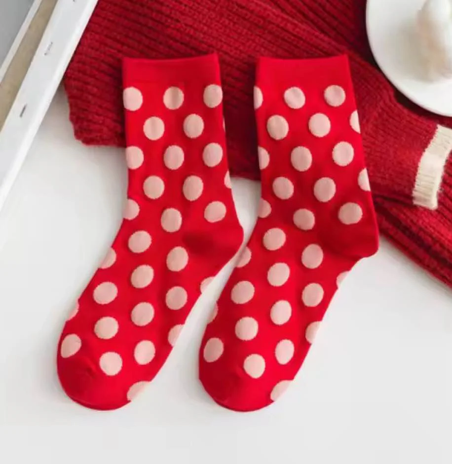 Retro Red Mid Crew Socks - Polka Dot