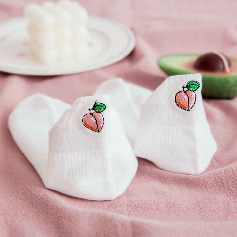 White Short Sport Sock -Peaches
