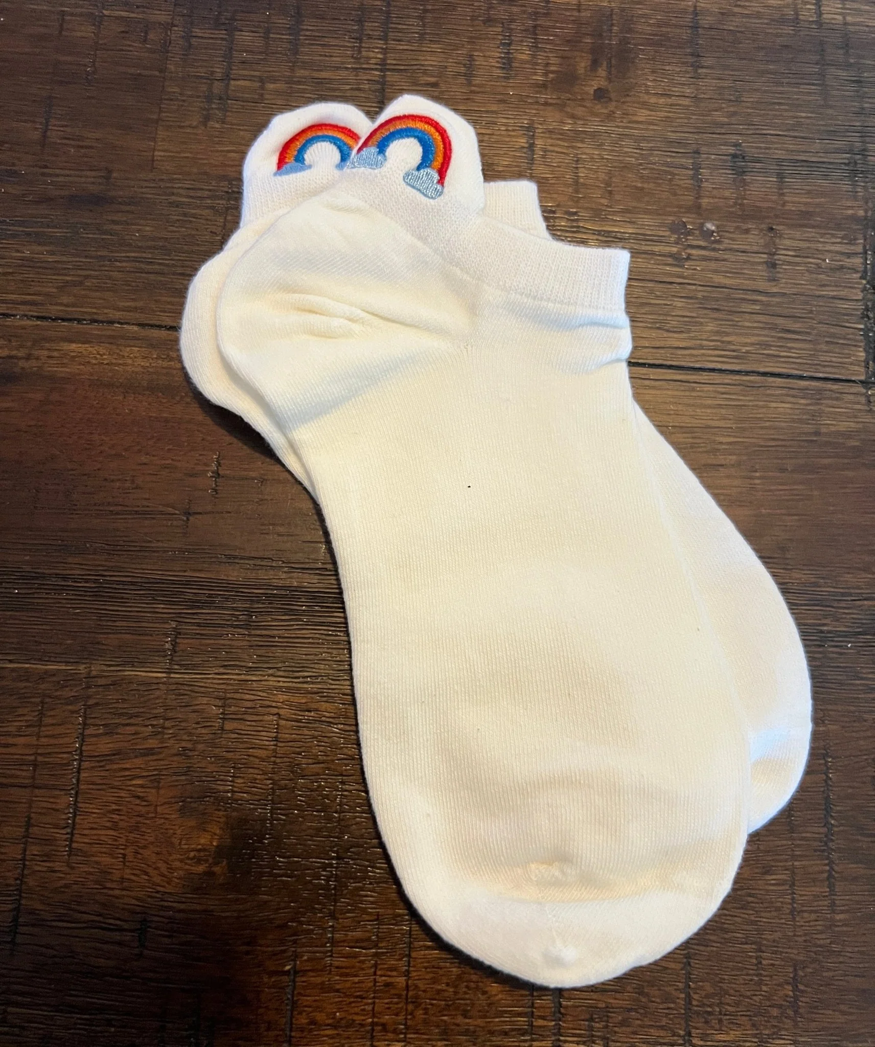 White Short Sport Sock - Rainbow