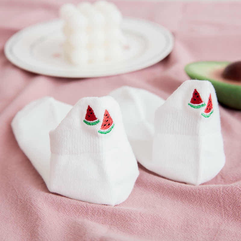White Short Sport Sock - Watermelon